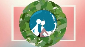 In the sea and near a girl.